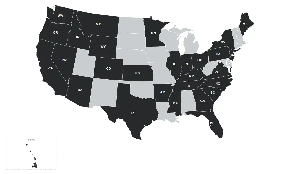 Map of U.S. states where CJ Kerls is licensed to originate mortgages