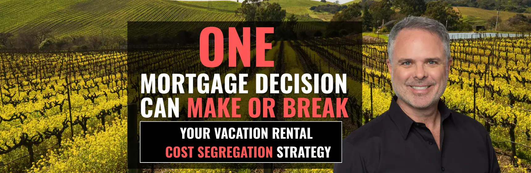 Wine country vineyard with vacation rental headline